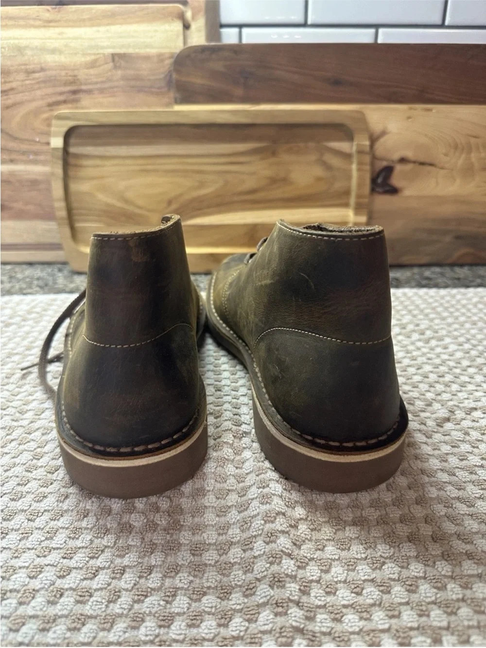 Clarks Men’s Brown Leather Shepton Chukka Ankle Boots Lace-Up Round Toe US 8.5 M